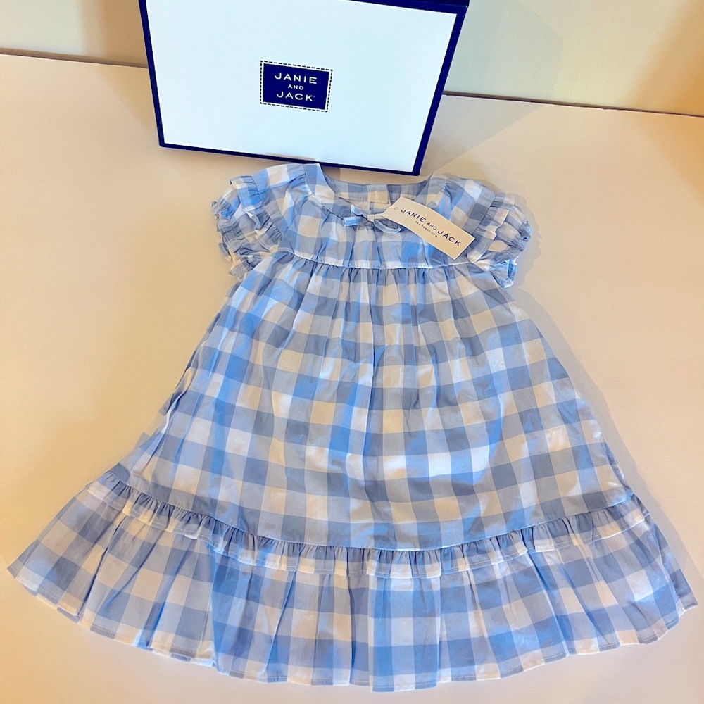 Janie and Jack, blue baby Gingham Dress. 12-18 months. - Picture 1 of 3